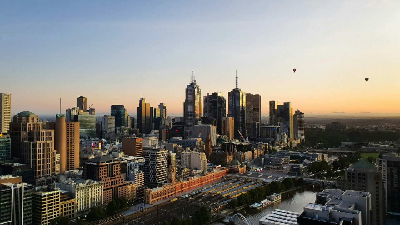 Melbourne skyline at sunrise